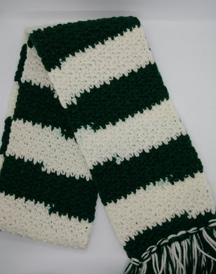 White & Green Variegated Winter Unisex Scarf with Fringe