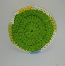 Load image into Gallery viewer, Lime Green Yellow Blue &amp; White Cotton &amp; Nylon Dish Scrubbies