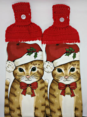 Christmas Kitty Cat Hanging Kitchen Towel Set