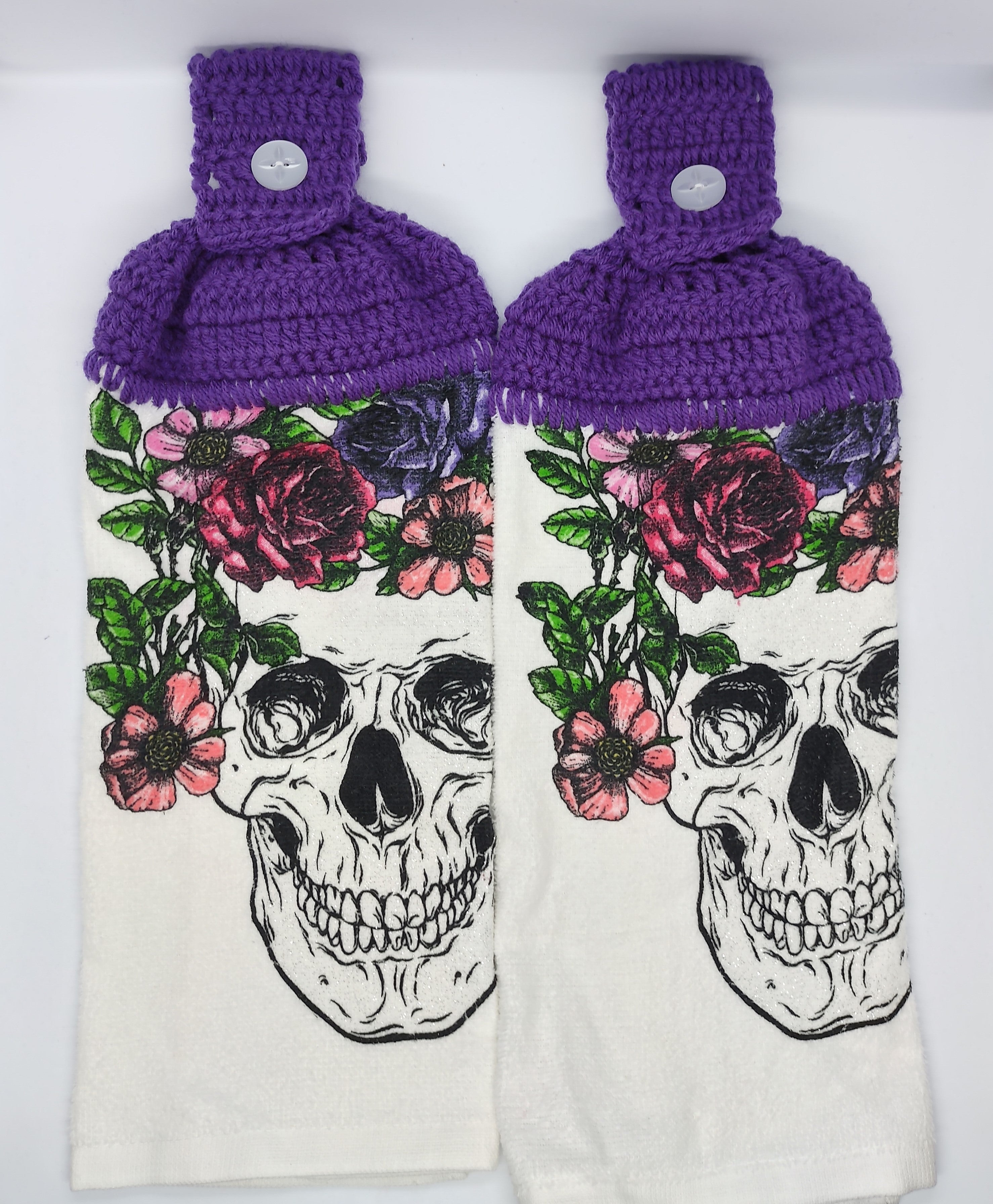 Gothic, Skull Floral, Kitchen Towel, Towel Toppers, Home Décor