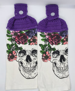 Floral Roses Skull Gothic Hanging Kitchen Towel Topper Set
