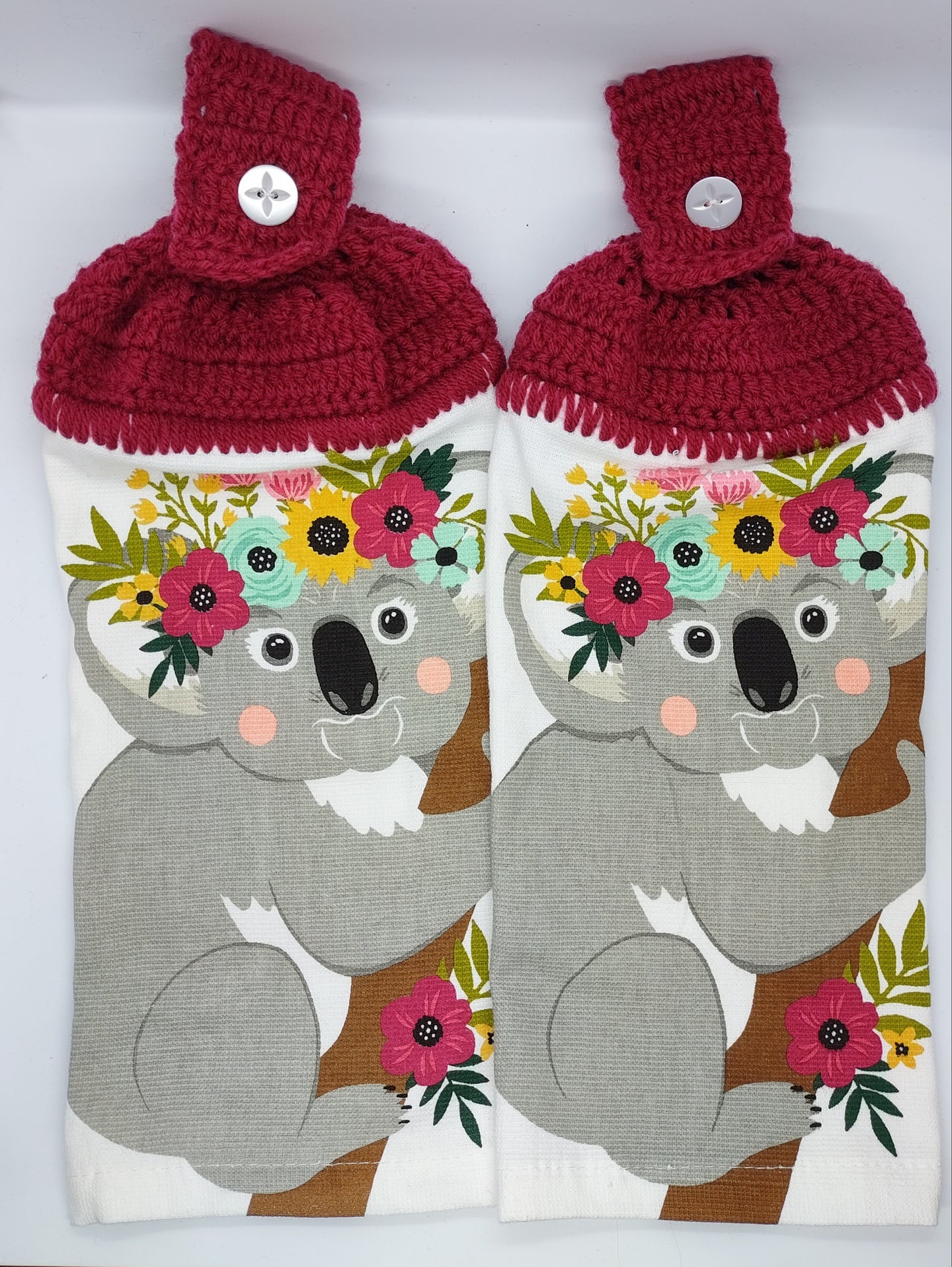 Floral Koala Bear Hanging Kitchen Towel Topper Set