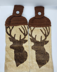 Deer Elk Antlers Wildlife Hanging Kitchen Towel Topper Set