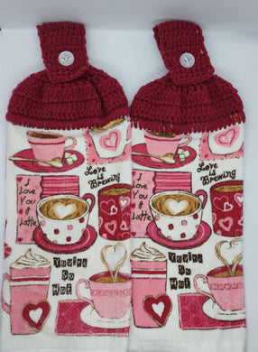 I Love You A Latte Coffee Java Hanging Kitchen Towel Topper Set