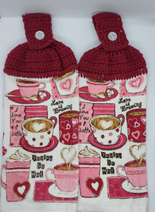 I Love You A Latte Coffee Java Hanging Kitchen Towel Topper Set