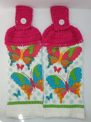 Bright Colorful Butterflies Hanging Kitchen Towel Set