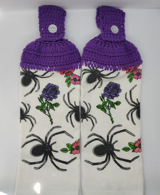 Floral Spider Skull Gothic Hanging Kitchen Towel Topper Set