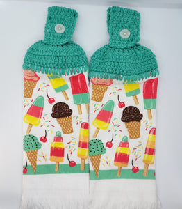 Ice Cream & Popsicles Desserts Hanging Kitchen Towel Set