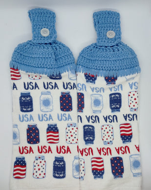 USA Patriotic Mason Jars Hanging Kitchen Towel Set
