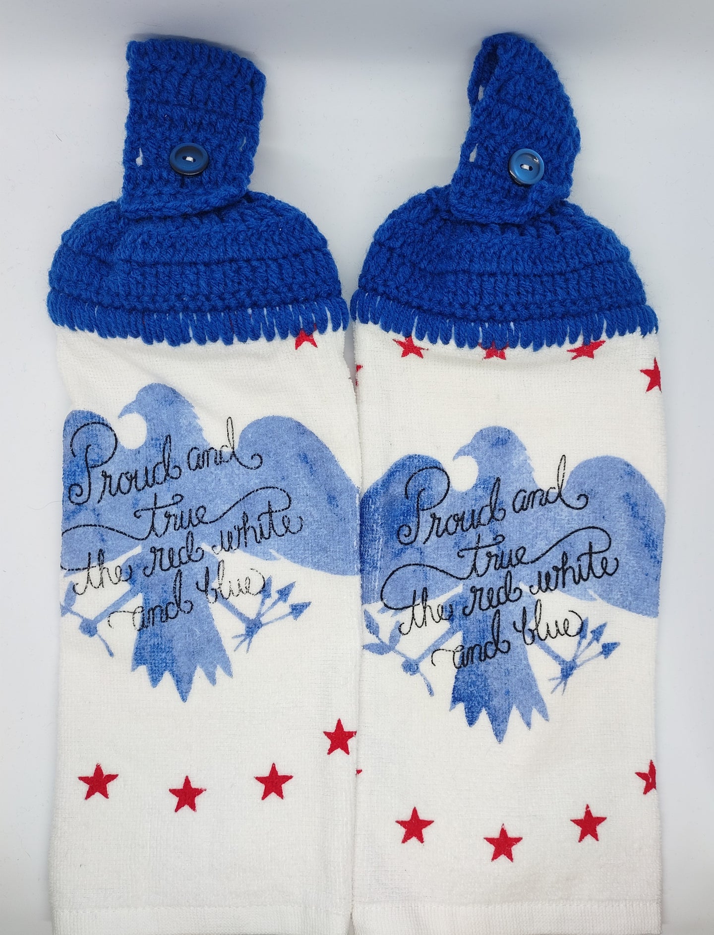 Eagle Proud & True Red White Blue Patriotic Hanging Kitchen Towel Set