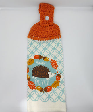 Happy Fall Y'all Thanksgiving Hedgehog Single Hanging Kitchen Towel Topper