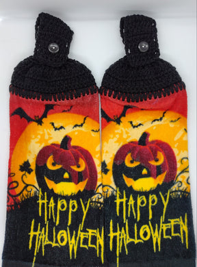 Happy Halloween Frightening Pumpkin Hanging Kitchen Towel Set