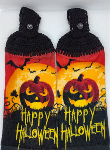 Happy Halloween Frightening Pumpkin Hanging Kitchen Towel Set