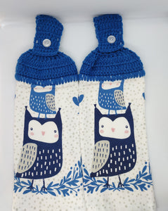 Cute Blue Owls Hanging Kitchen Towel Set