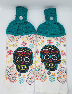 Bright Skull Day Of The Dead Hanging Kitchen Towel Set