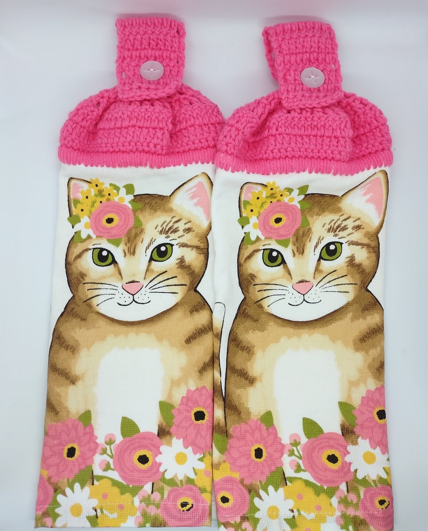 Floral Kitty Cat Hanging Kitchen Towel Set
