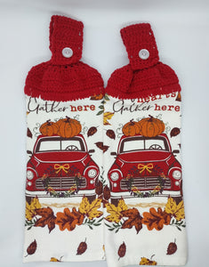 Red Truck Autumn Fall Gather Here Hanging Kitchen Towel Set