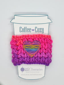 Zebra Heart Pink & Purple Coffee Cup Cozy