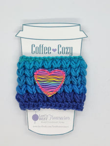 Zebra Stripes Heart Blue Variegated Coffee Cup Cozy