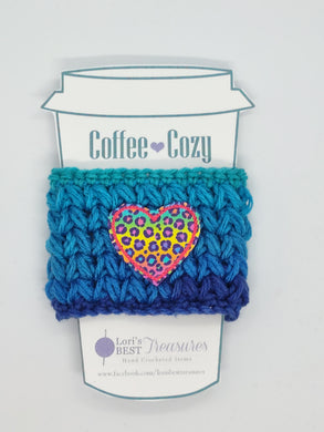 Cheetah Heart Blue Variegated Coffee Cup Cozy