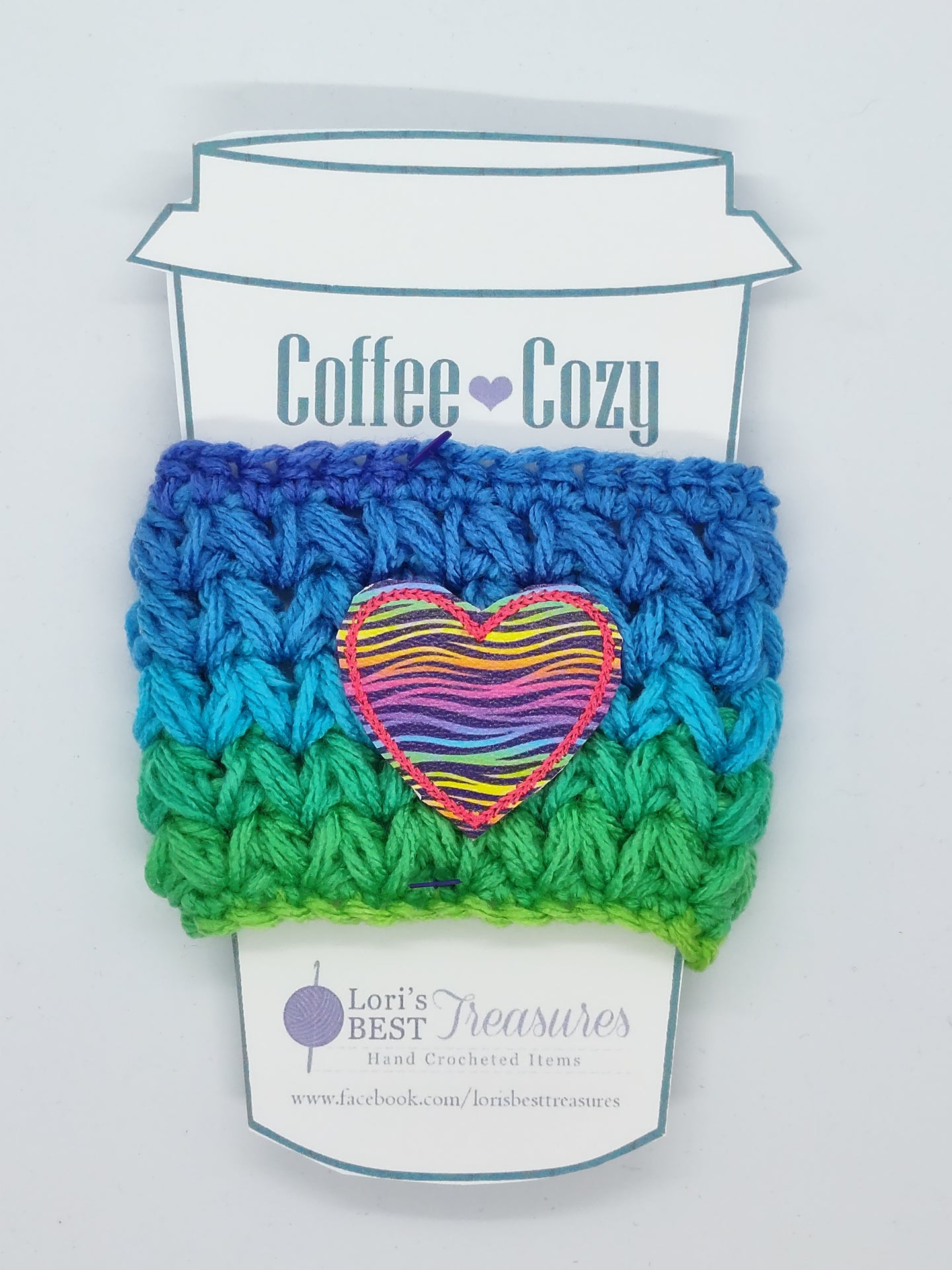 Zebra Heart Blue & Green Coffee Cup Cozy
