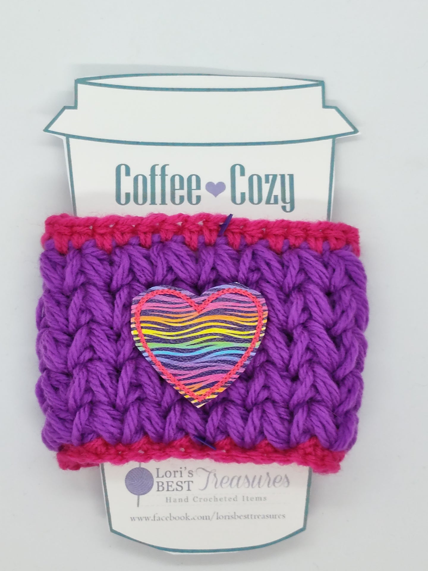 Zebra Stripes Heart Purple & Pink Coffee Cup Cozy