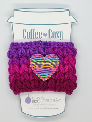 Zebra Stripes Heart Purple & Pinks Coffee Cup Cozy