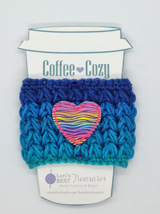 Zebra Stripes Heart Blue Variegated Coffee Cup Cozy