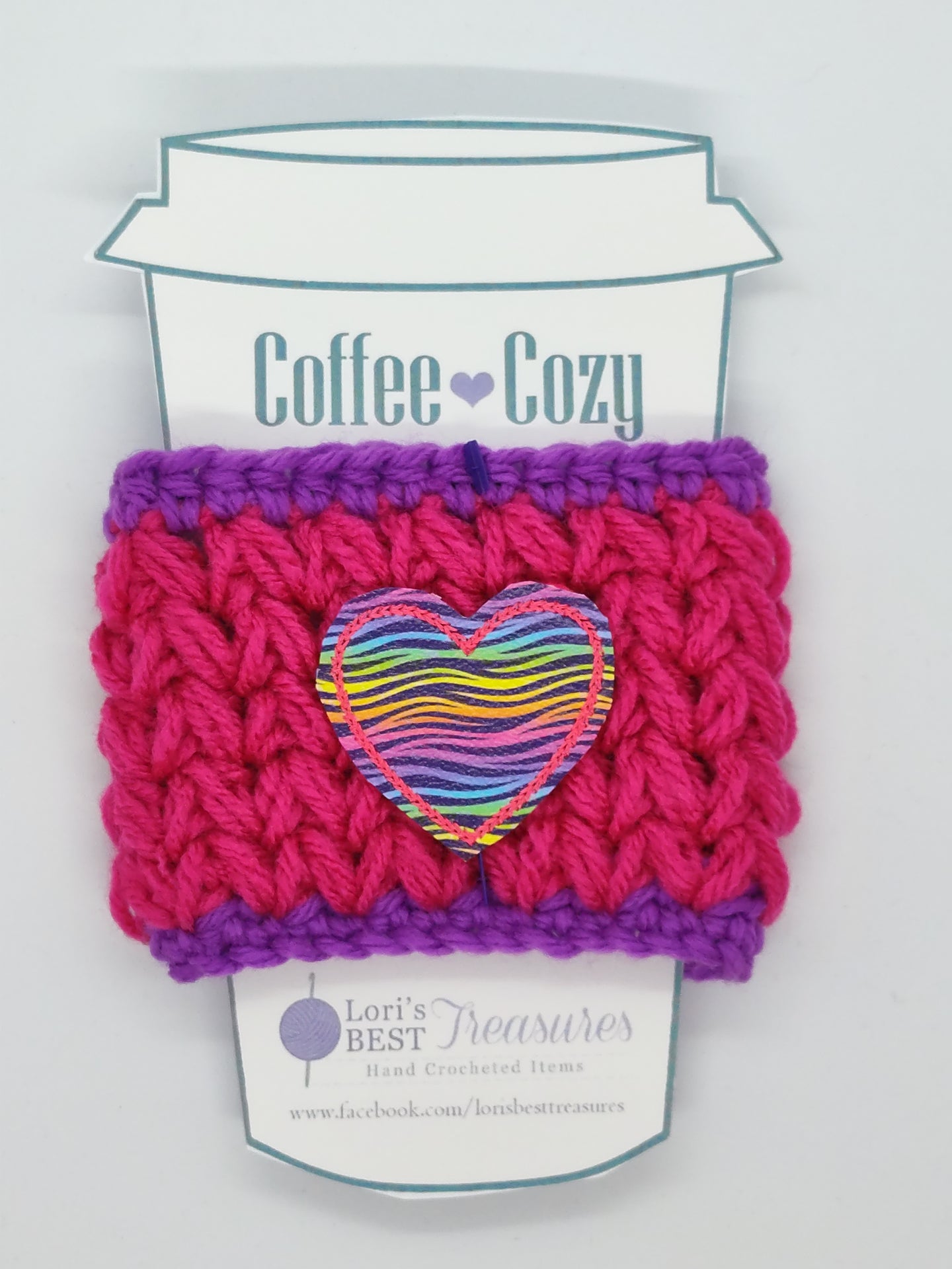 Zebra Stripes Heart Pink & Purple Coffee Cup Cozy