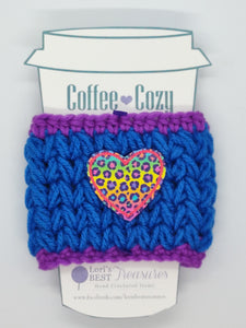 Blue Purple Cheetah Heart Coffee Cup Cozy