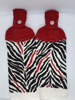 Burgundy Zebra Print Hanging Kitchen Towel Set