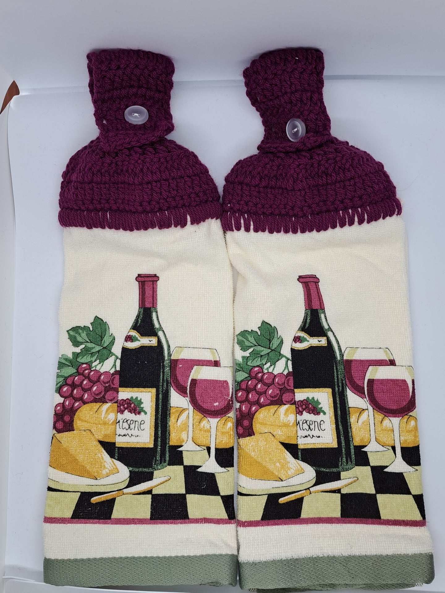 Cheese Grape Wine Tray Hanging Kitchen Towel Set