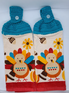 Bright Thanksgiving Turkey Hanging Kitchen Towel Set