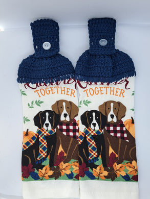 Autumn Fall Gather Together Dogs Hanging Kitchen Towel Set