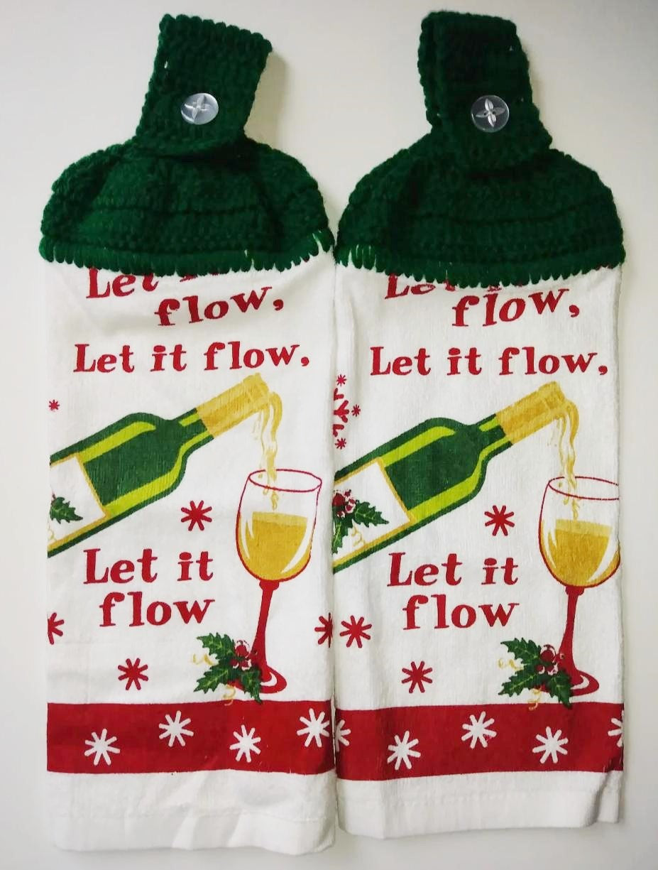 Let It Flow Holiday Christmas Celebration Champagne Hanging Kitchen Towel Set