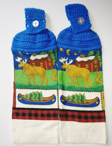 Rustic Wildlife Elk Cabin Hanging Kitchen Towel Set