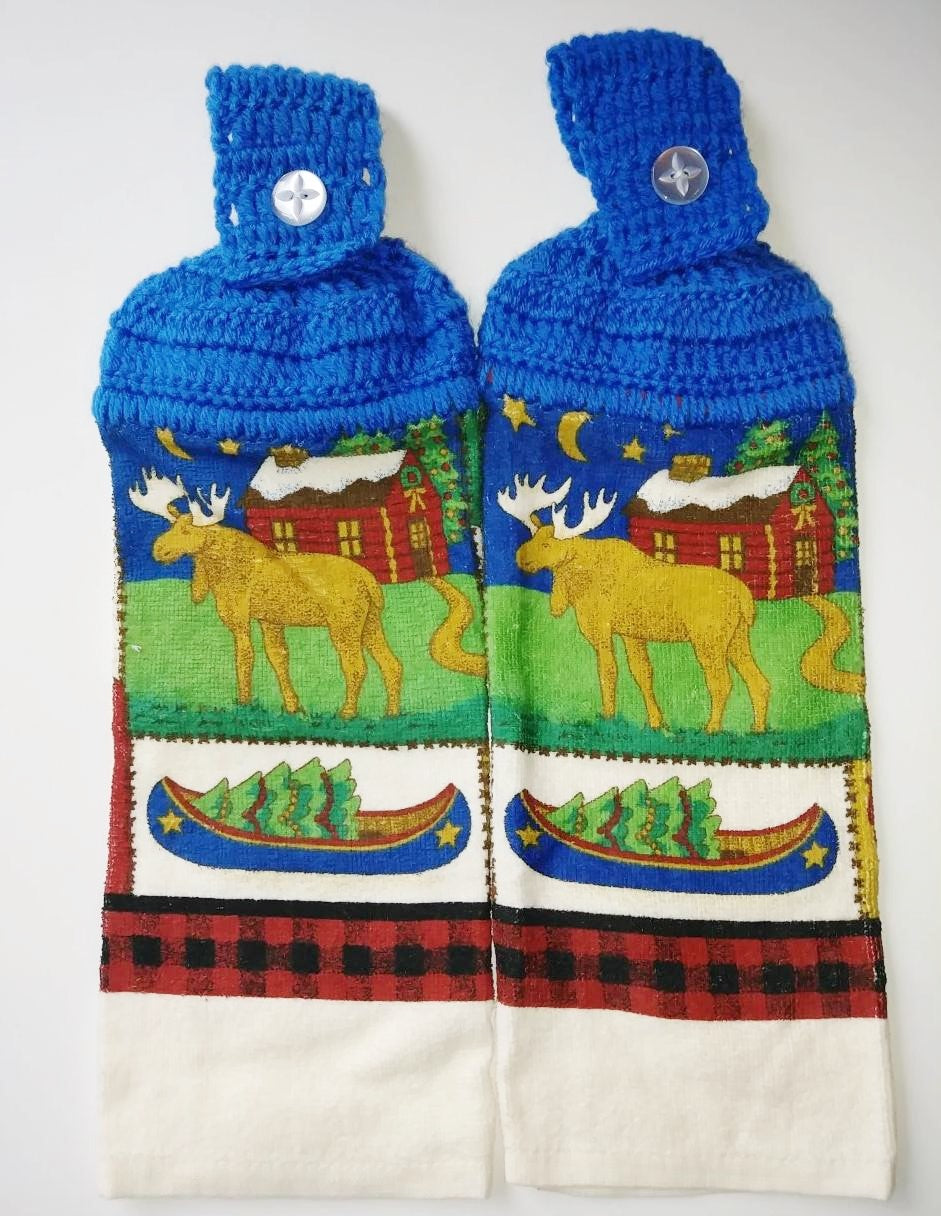 Rustic Wildlife Elk Cabin Hanging Kitchen Towel Set