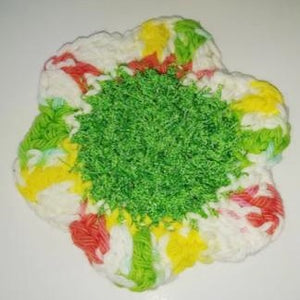 Flower Kitchen Durable Dish  Pot Scrubbies 4" x 4" Yellow Coral White Lime Green