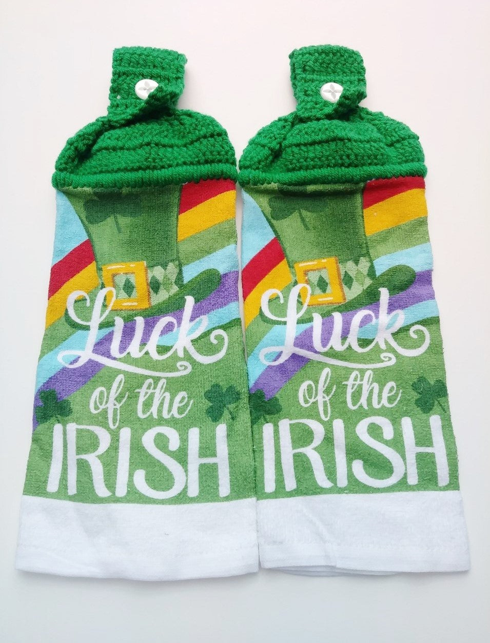 St. Patrick's Day Luck of the Irish Rainbow Leprechaun Hat Hanging Kitchen Towels