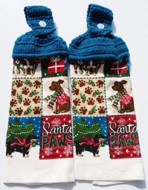 Santa Paws Dogs Christmas Hanging Kitchen Towel Set