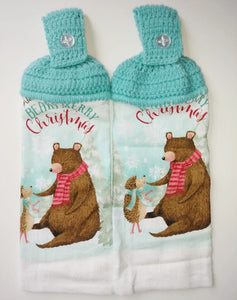Winter Bear Hedgehog Snow Hanging Kitchen Towel Set