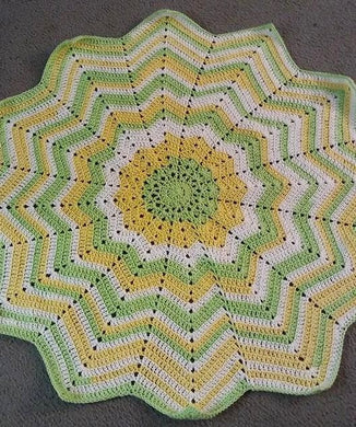 Yellow Green White 12 Point Ripple Baby Blanket Afghan