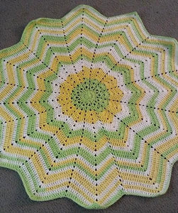 Yellow Green White 12 Point Ripple Baby Blanket Afghan
