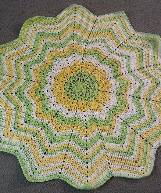 Yellow Green White 12 Point Ripple Baby Blanket Afghan Lori s