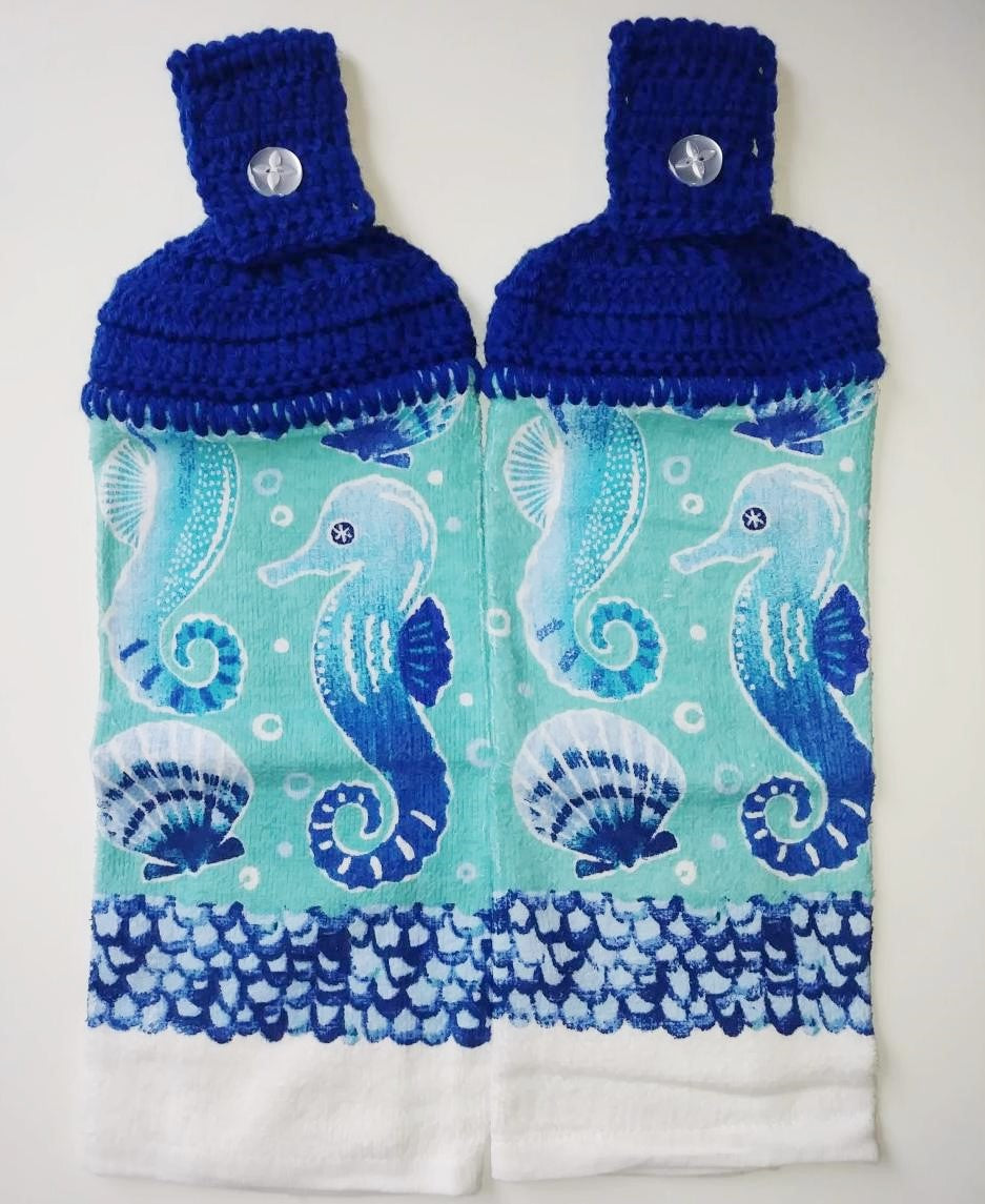 Seashells Seahorse Under the Sea Hanging Kitchen Towel Set