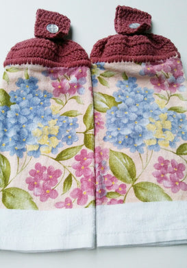 Pink Blue Hydrangea Flowers Hanging Kitchen Towel Set
