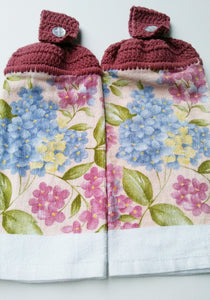 Pink Blue Hydrangea Flowers Hanging Kitchen Towel Set