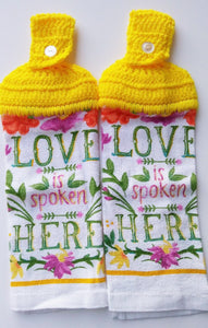 Love Is Spoken Here Floral Hanging Kitchen Towel Set