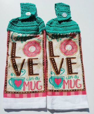 Love In A Mug Coffee Doughnut Hanging Kitchen Towel Set
