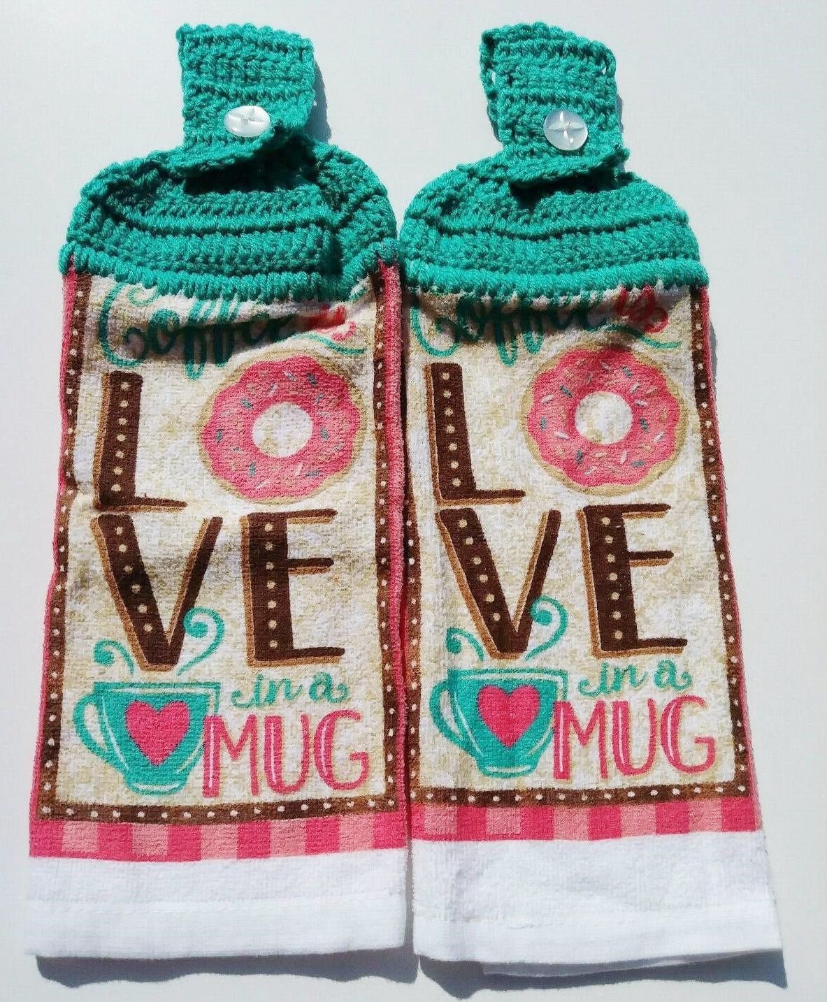 Love In A Mug Coffee Doughnut Hanging Kitchen Towel Set